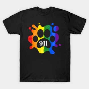 Dispatcher LGBTQIA 911 Rainbow Pride Paw Print T-Shirt